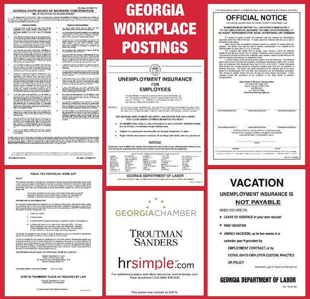 Georgia State Poster employment law image, remote work, labor laws, employment laws, right to work, order of protection, minimum wage