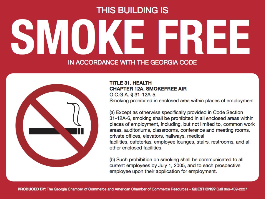 Georgia No Smoking Poster employment law image, remote work, labor laws, employment laws, right to work, order of protection, minimum wage
